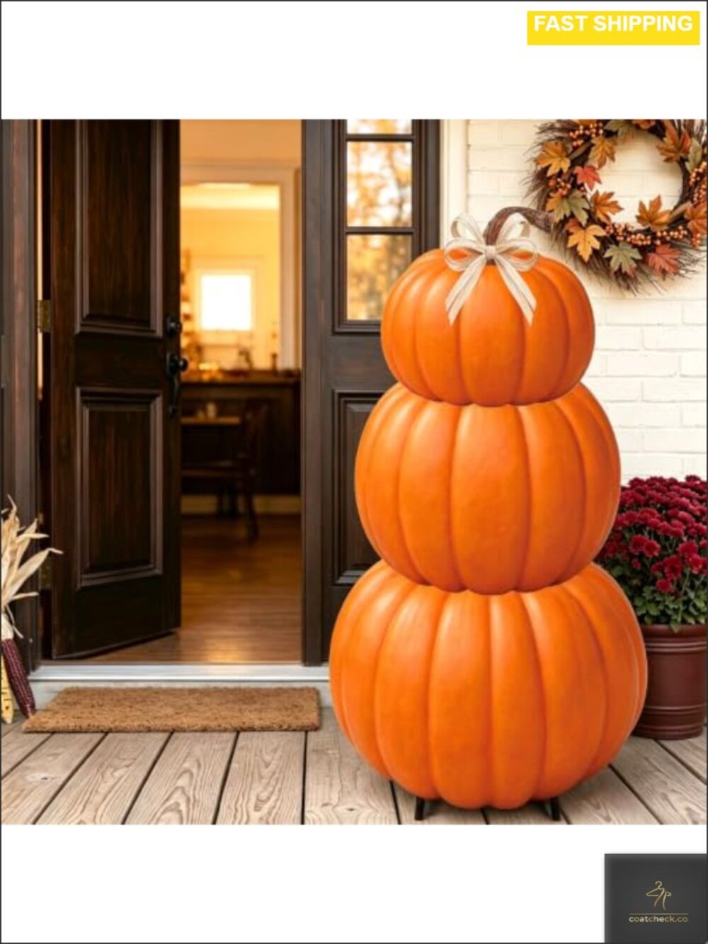 31 Inch Wooden Fall Stacked Pumpkins Porch Sign 3D Outdoor Yard Decor